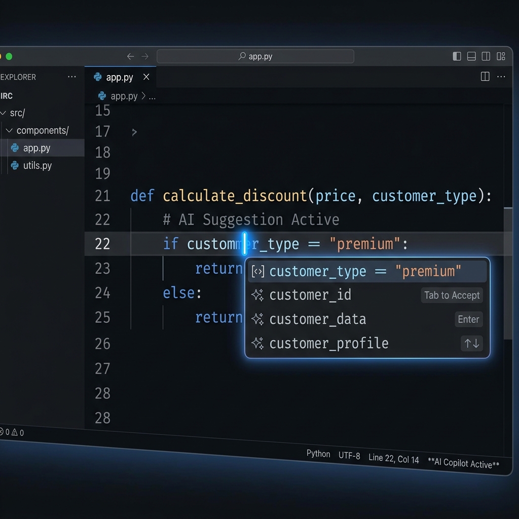 Glowing AI brain guessing the next word