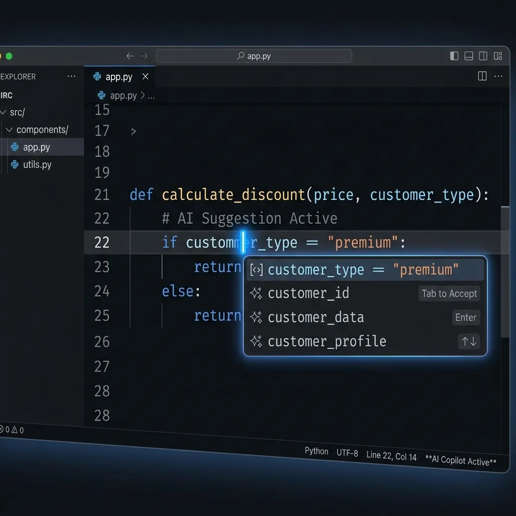 Glowing AI brain guessing the next word