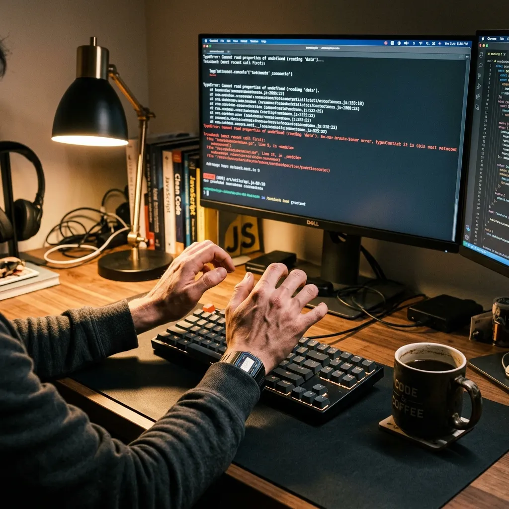 Developer looking closely at buggy code
