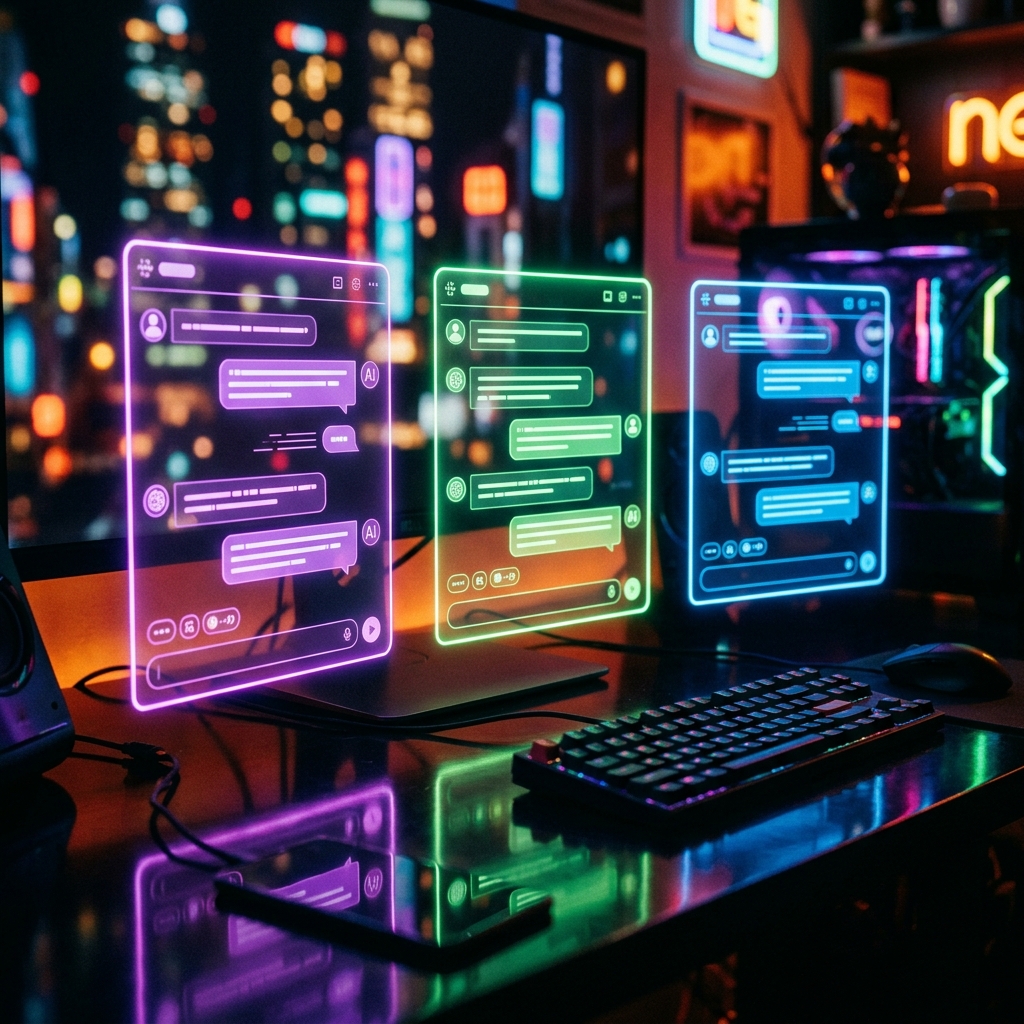 Three AI interfaces side by side representing Claude, ChatGPT and Gemini comparison